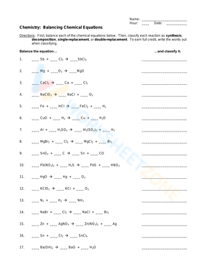 balanced equations worksheet