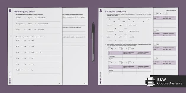 Balancing Chemical Equations KS3 Chemistry Beyond Worksheets Library