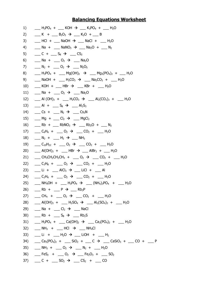 Balancing Chemical Equations Worksheet Answer Key Db excel