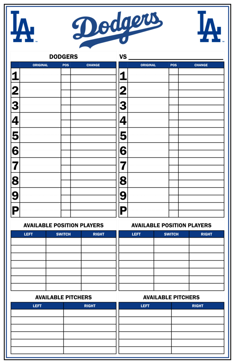 Baseball Lineup Template Free Fielding Card Pdf Printable With Regard 