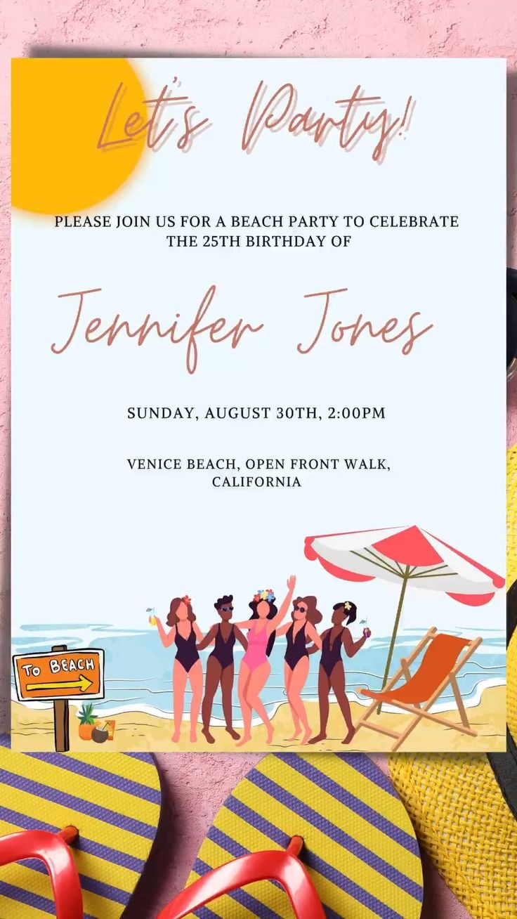 Beach Party Invitation Template Birthday Invite Editable Template 
