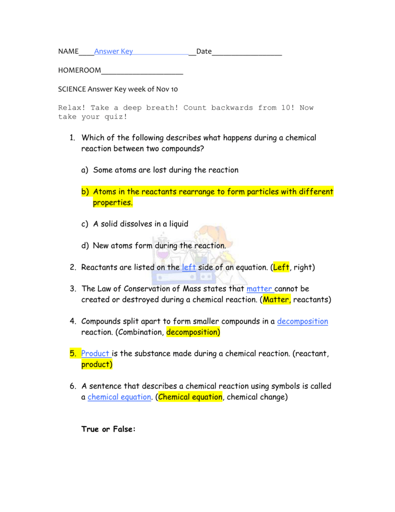 Bill Nye Chemical Reactions Worksheet Answers Printable PDF Template