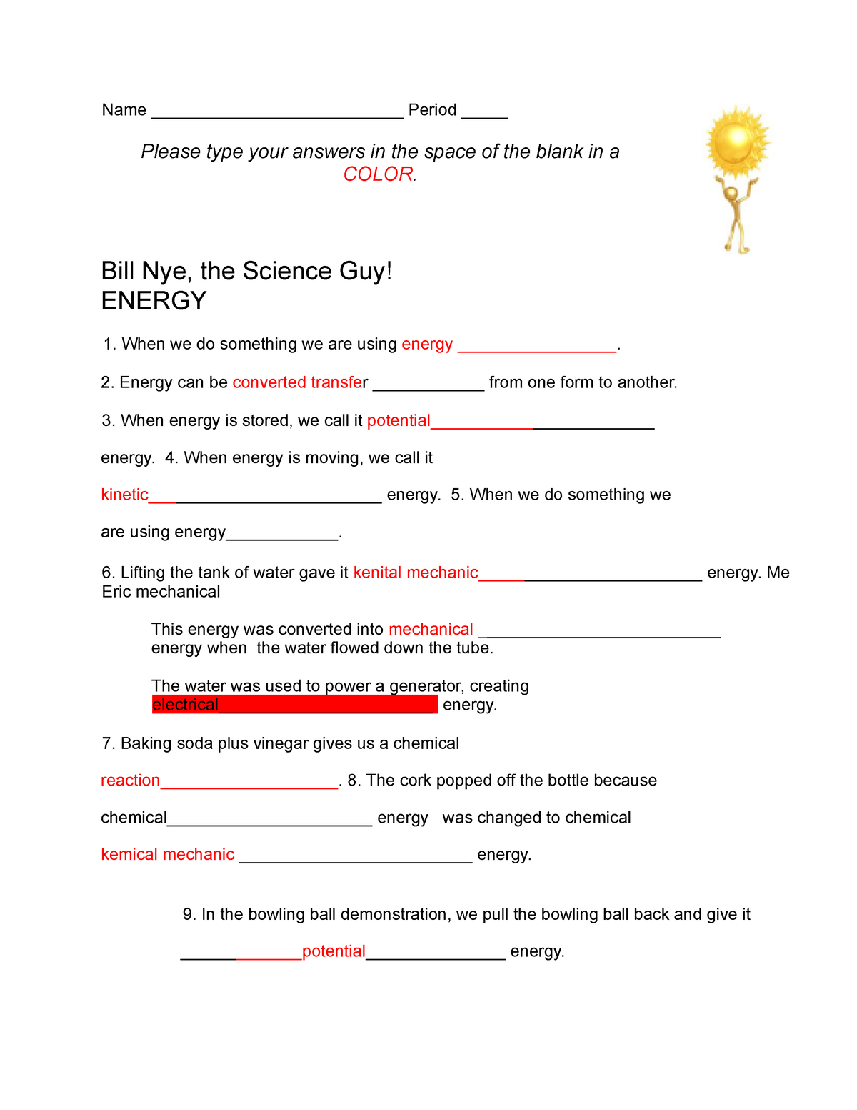 bill nye the science guy energy worksheet