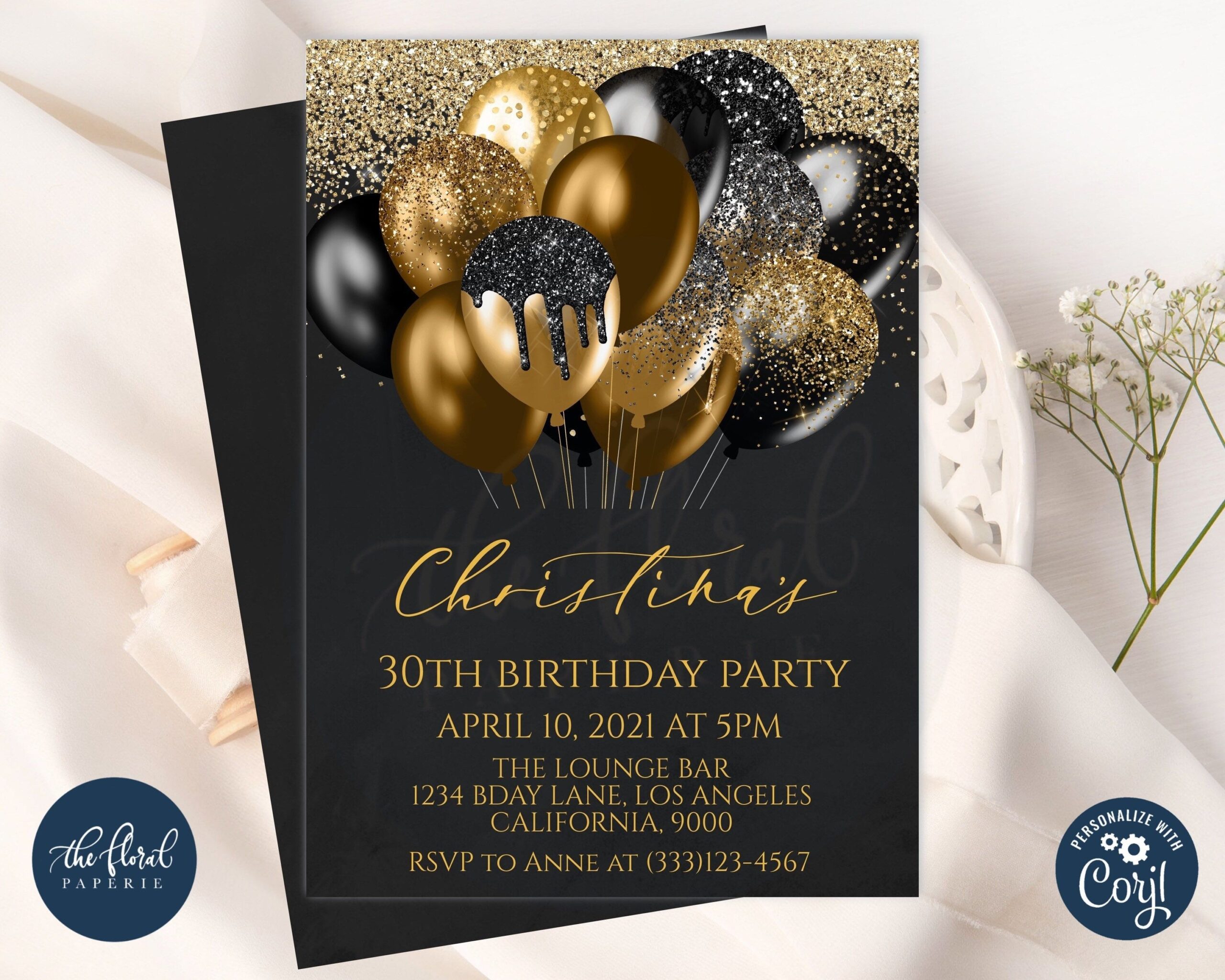 editable black and gold invitation template