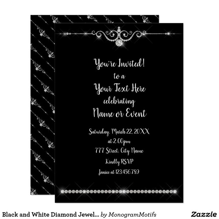 Black And White Diamond Jewel Invitation Template Invitation Template 