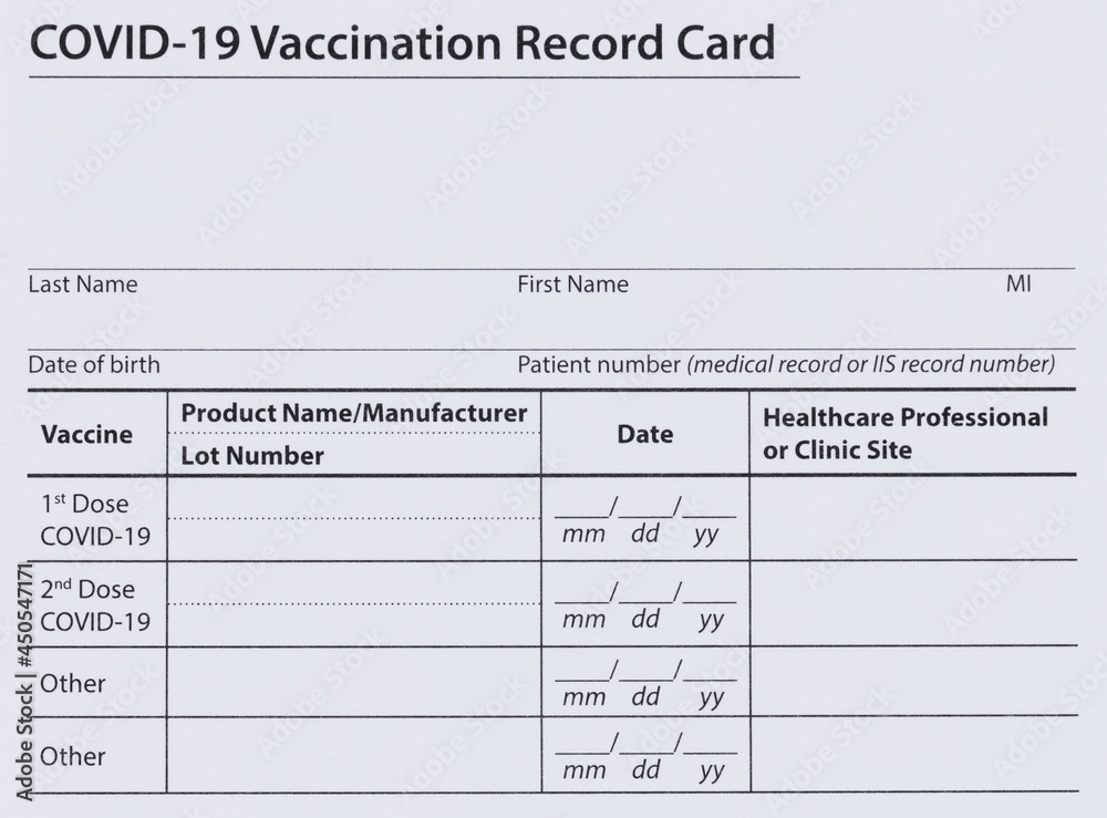 Blank Covid 19 Vaccination Record Card Stock Illustration Adobe Stock