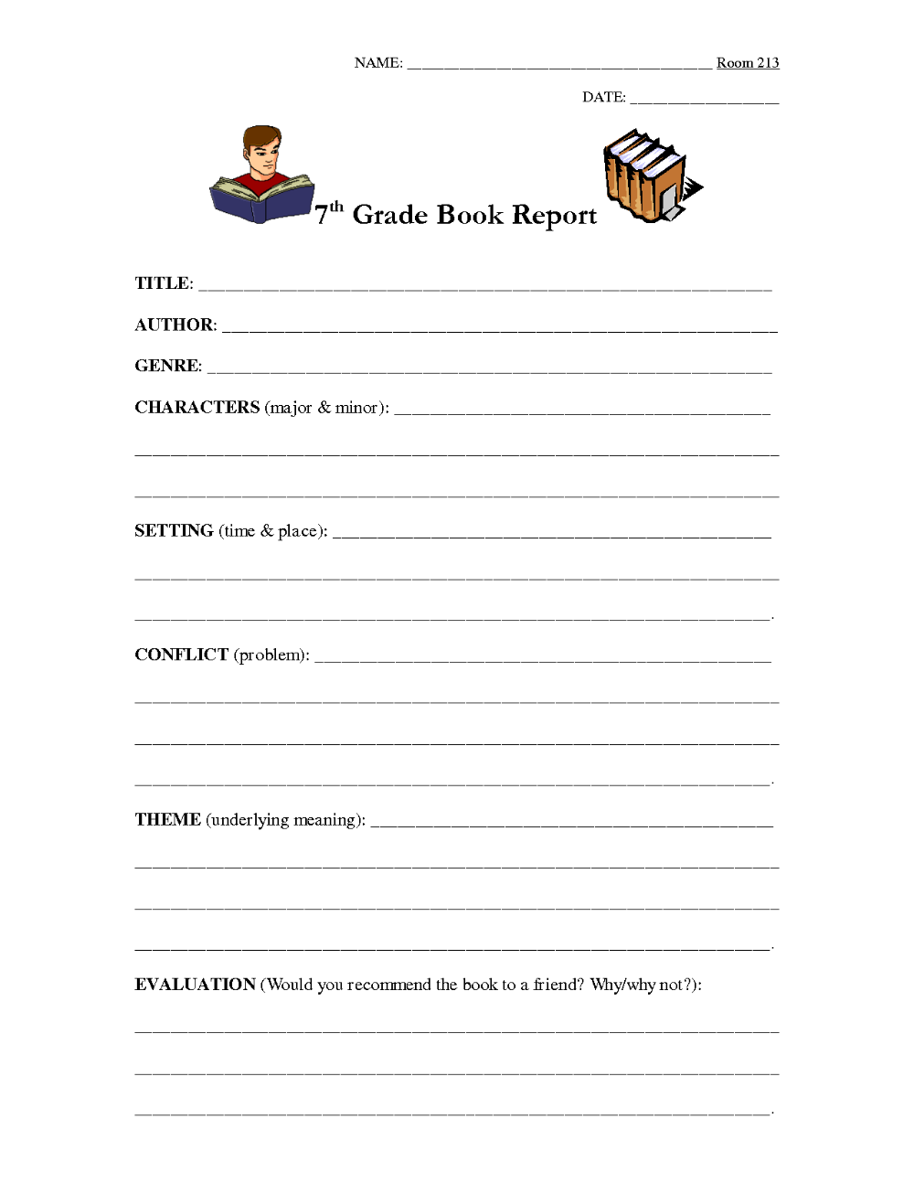 Book Report Template For 7th Graders 8 TEMPLATES EXAMPLE 