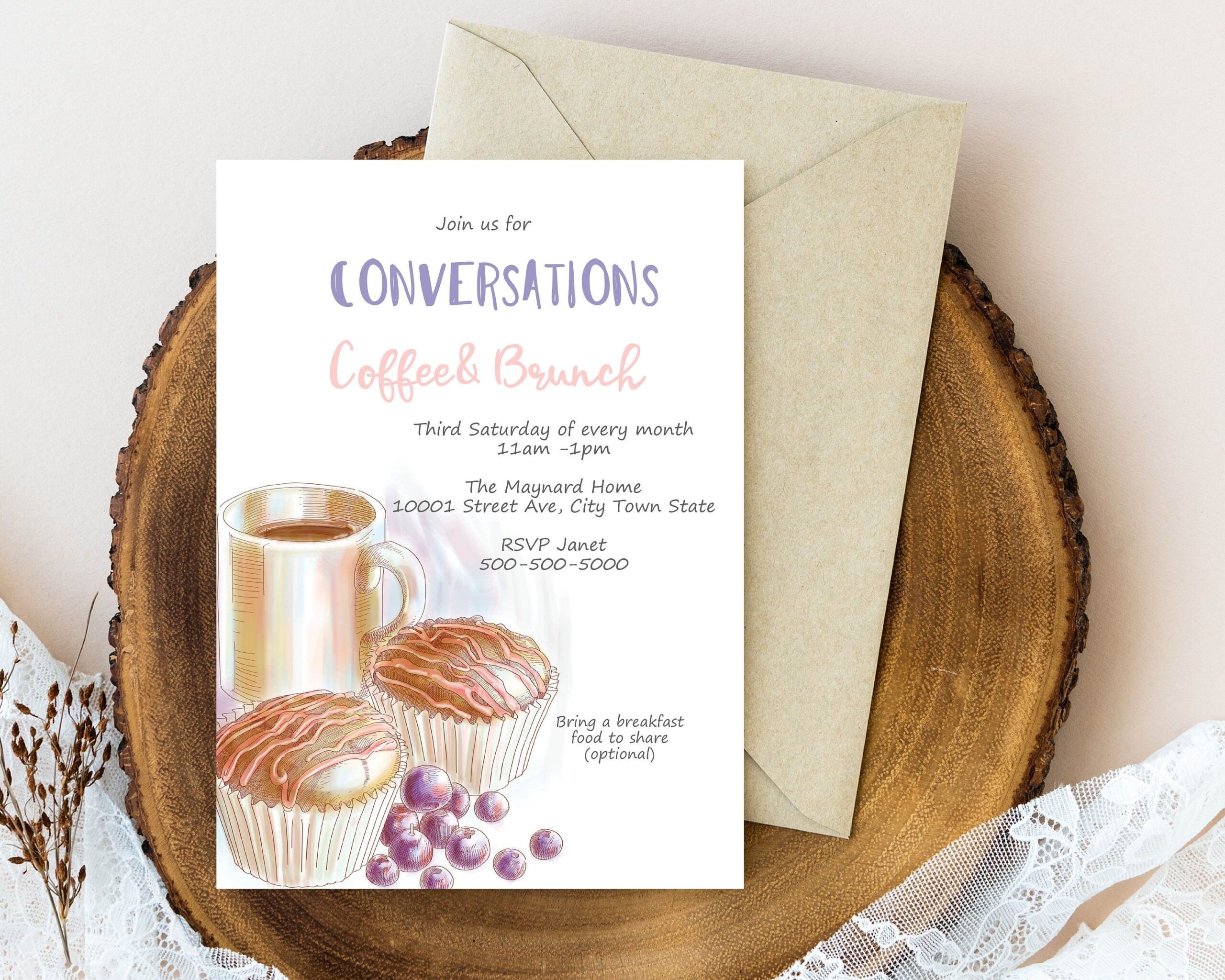 Brunch And Coffee Invitation Mothers Day Invite Book Club Church 
