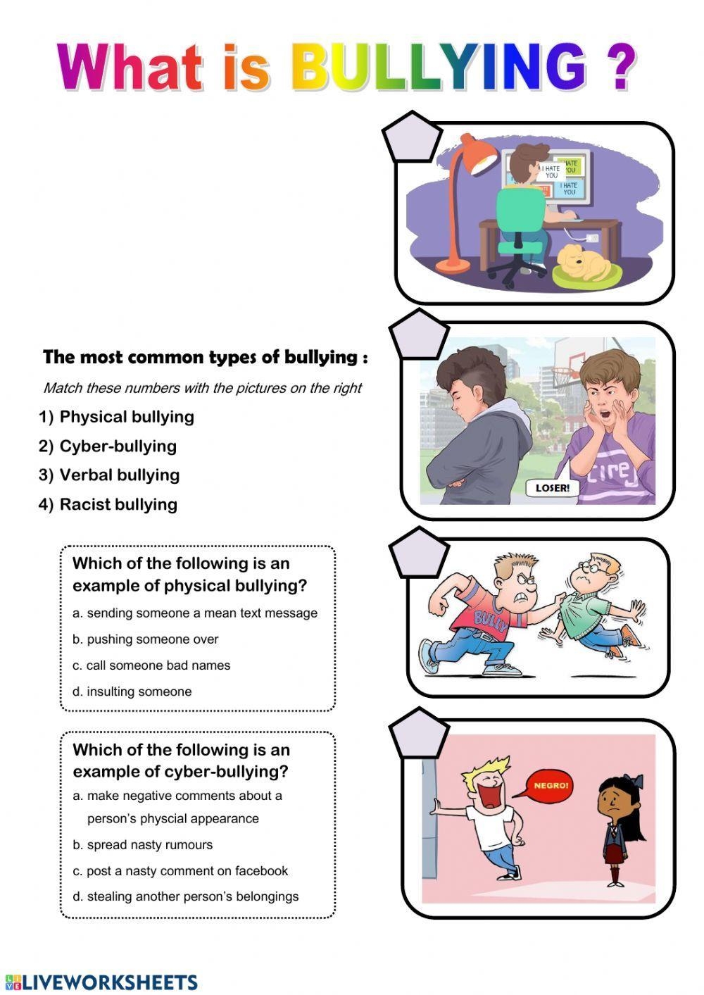 Bullying Worksheets Facts Definition Types Response Worksheets 