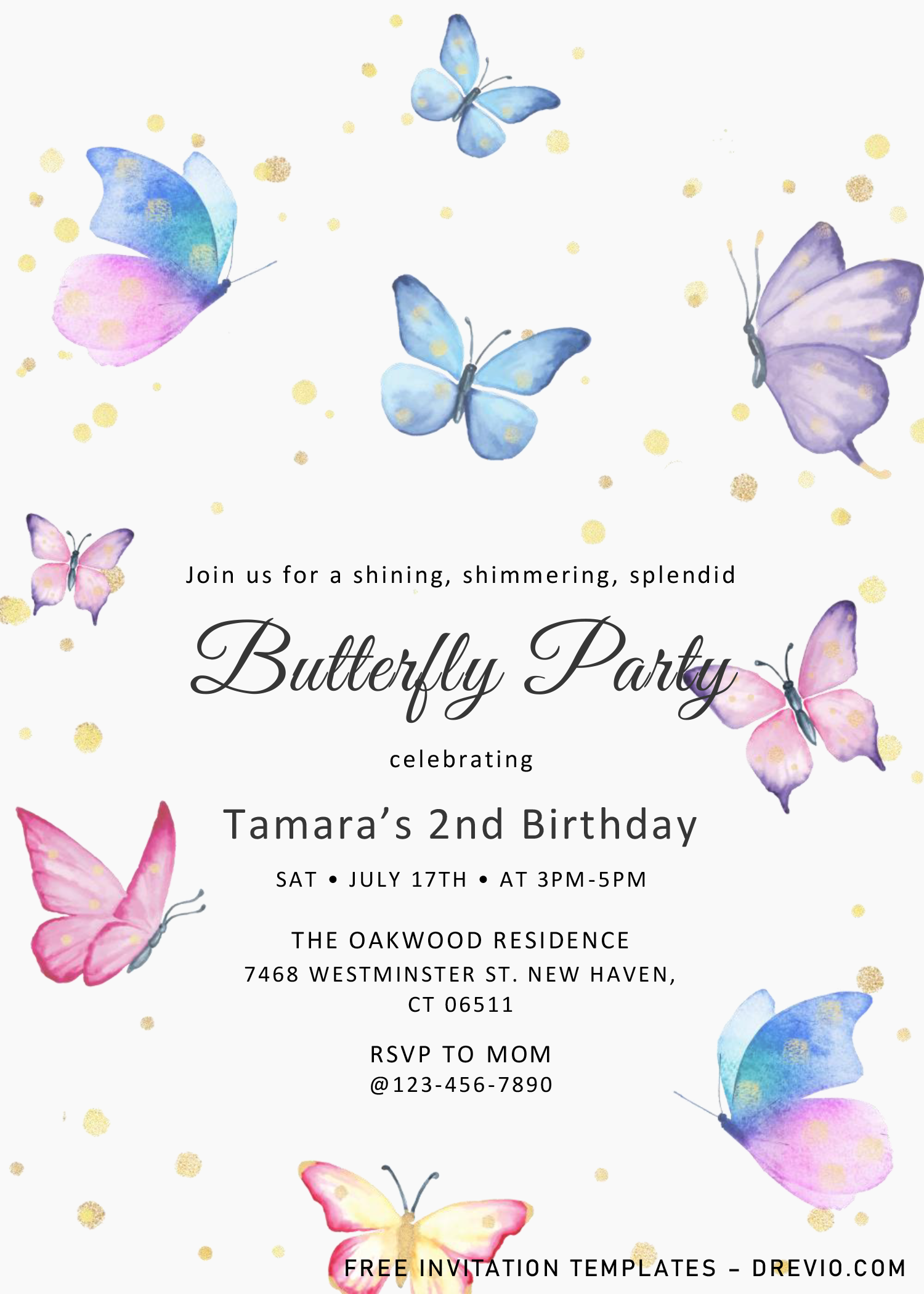Butterfly B Download Hundreds FREE PRINTABLE Birthday Invitation 