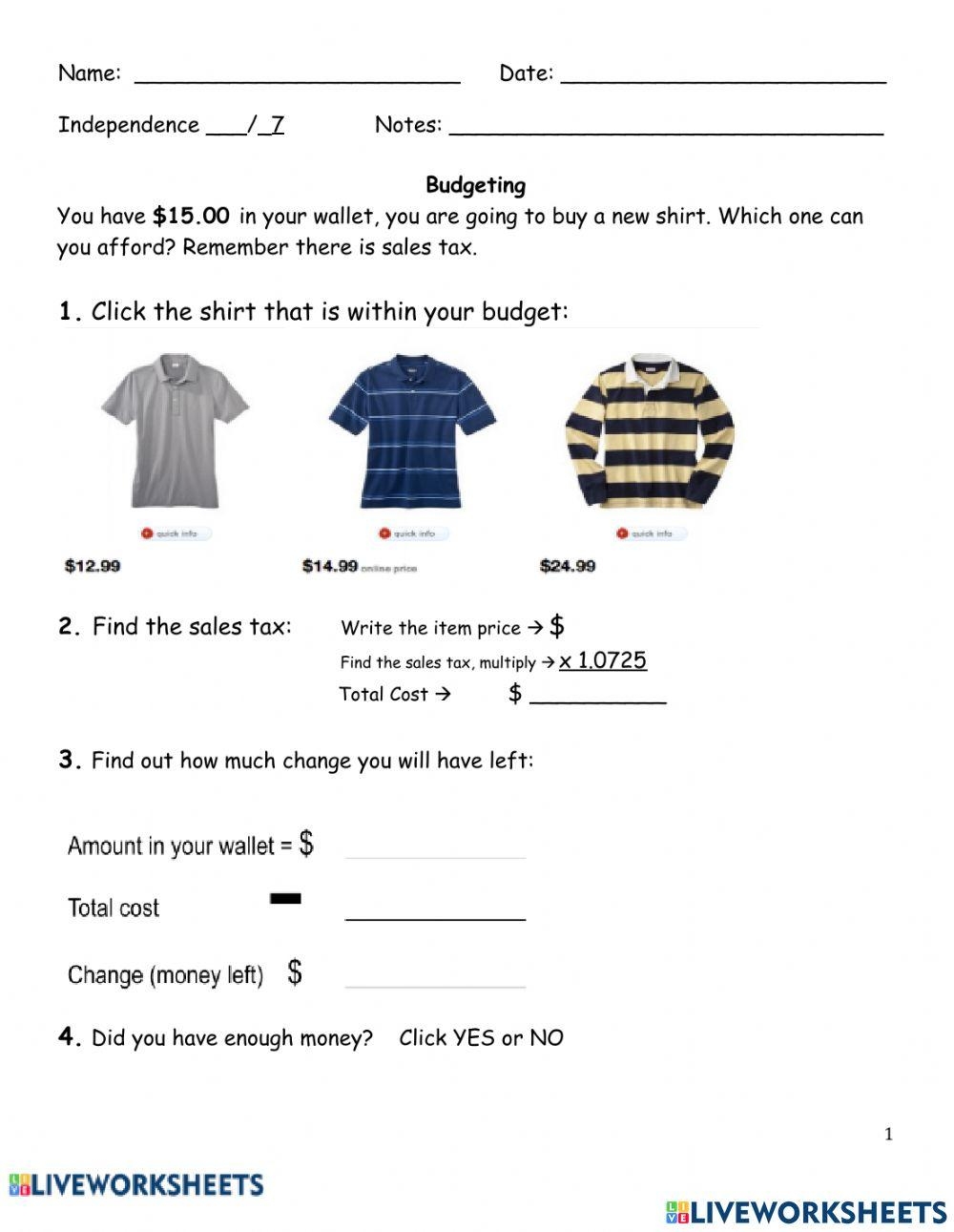 Calculating Sales Tax Worksheets For Students Twinkl CA Worksheets 