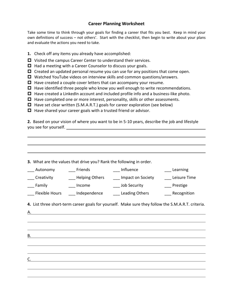 Career Planning Worksheet Db excel