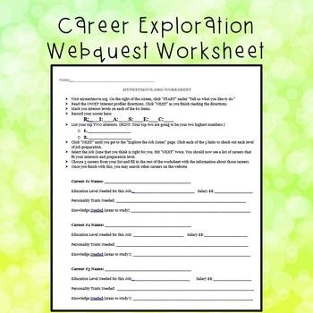 Career Worksheet For Elementary