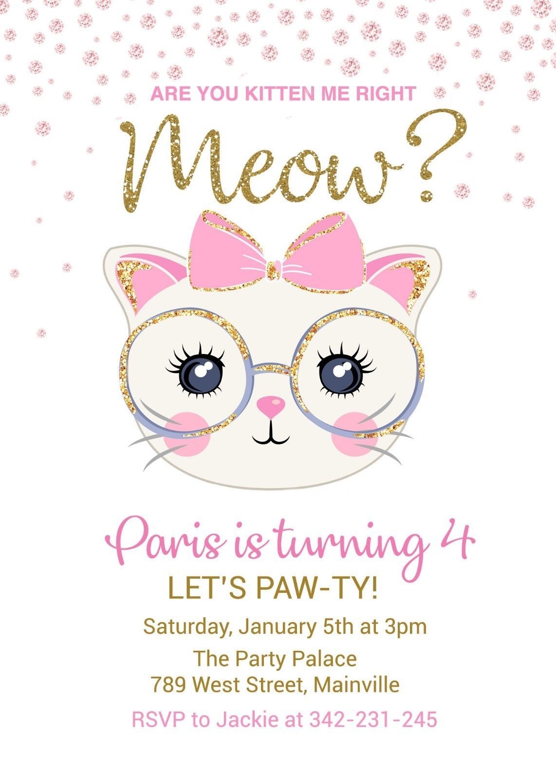 Cat Birthday Party Invitation Template