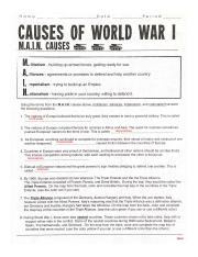 world war 1 causes worksheet