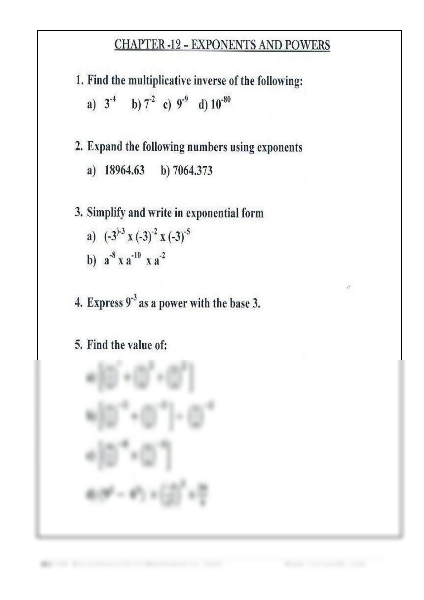 CBSE MATH 8th Exponents Powers Worksheet Worksheets Library