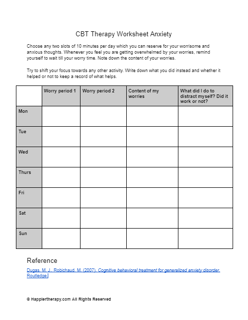 CBT Therapy Worksheet Anxiety HappierTHERAPY Worksheets Library