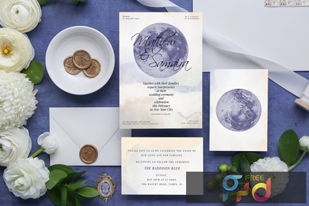 Celestial Wedding Invitation Card 7285GAU FreePSDvn
