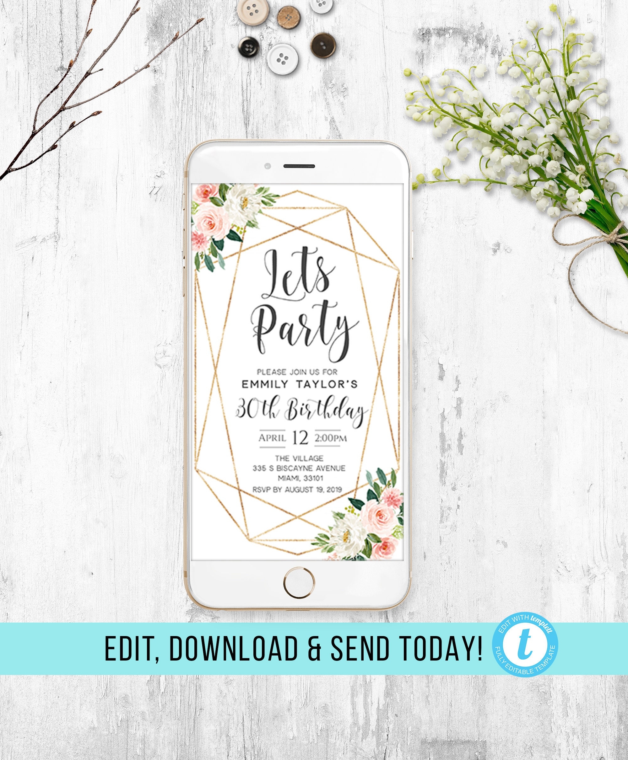 Cell Phone Invitation Electronic Birthday Invitation Iphone Etsy