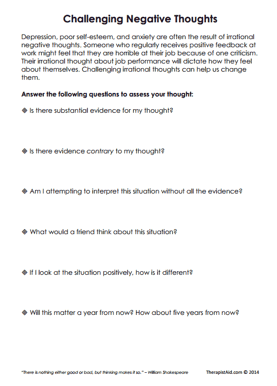 Challenging Negative Thoughts Worksheet Artofit