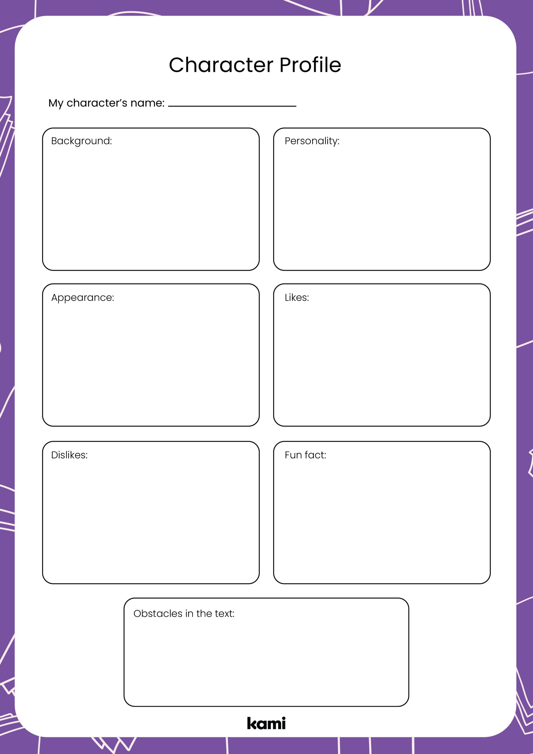 Character Profile For Teachers Perfect For Grades 6th 7th 8th 