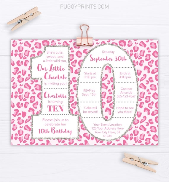 Cheetah 10th Birthday Invitation Editable Cheetah Birthday Invitation 