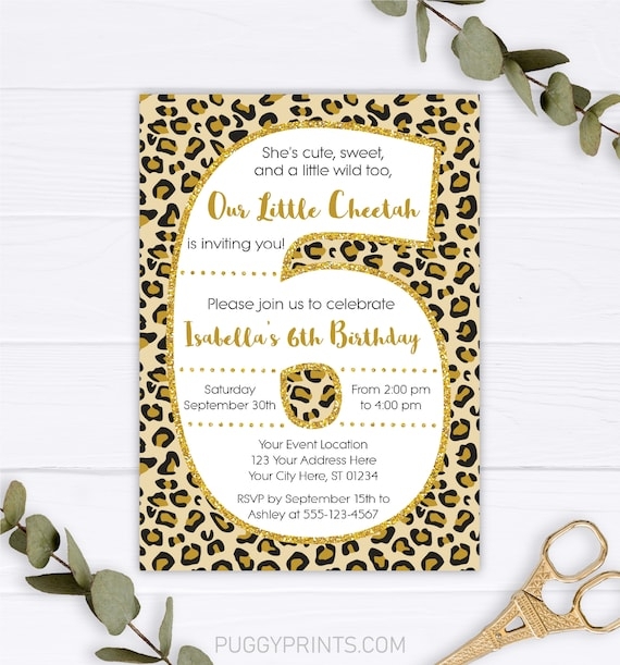 Cheetah 6th Birthday Invitation Editable Template Online Instant 