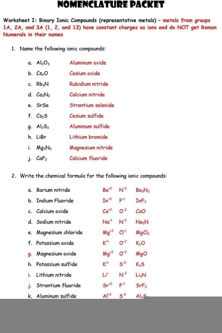 Chemical Formulas And Names Of Ionic Compounds Worksheet Db Excel 