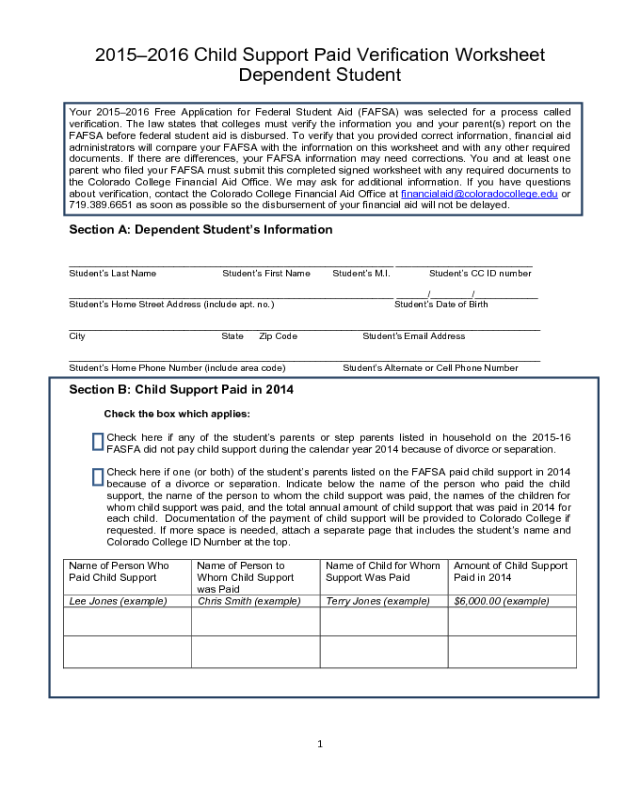 Child Support Verification Form Worksheets Library