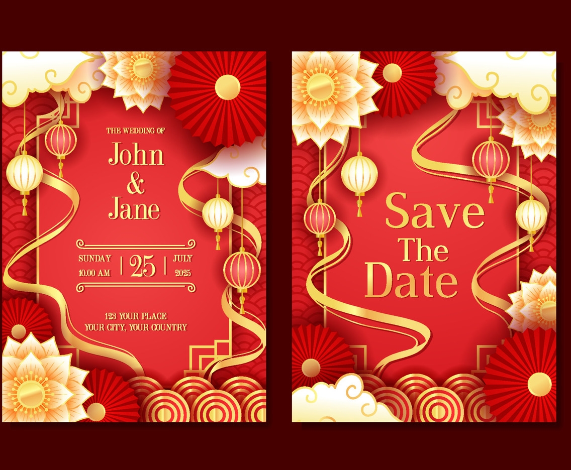 Chinese Wedding Invitation Card Template FreeVectors