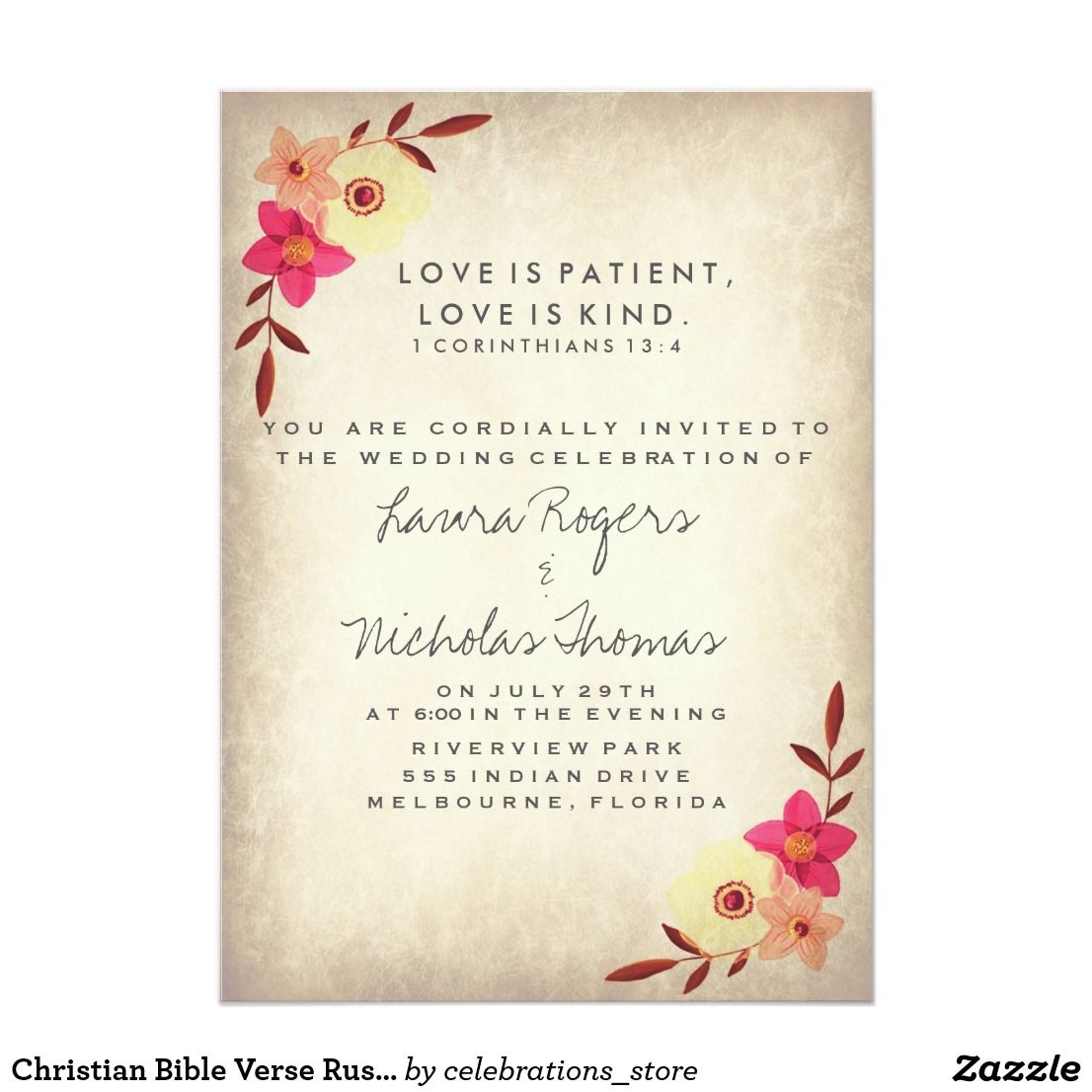 Christian Bible Verse Rustic Country Floral Invitation Christian