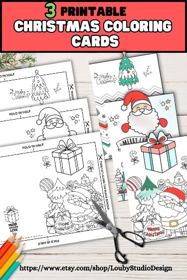 Christmas Coloring Greeting Cards Printable Holiday Coloring Cards 