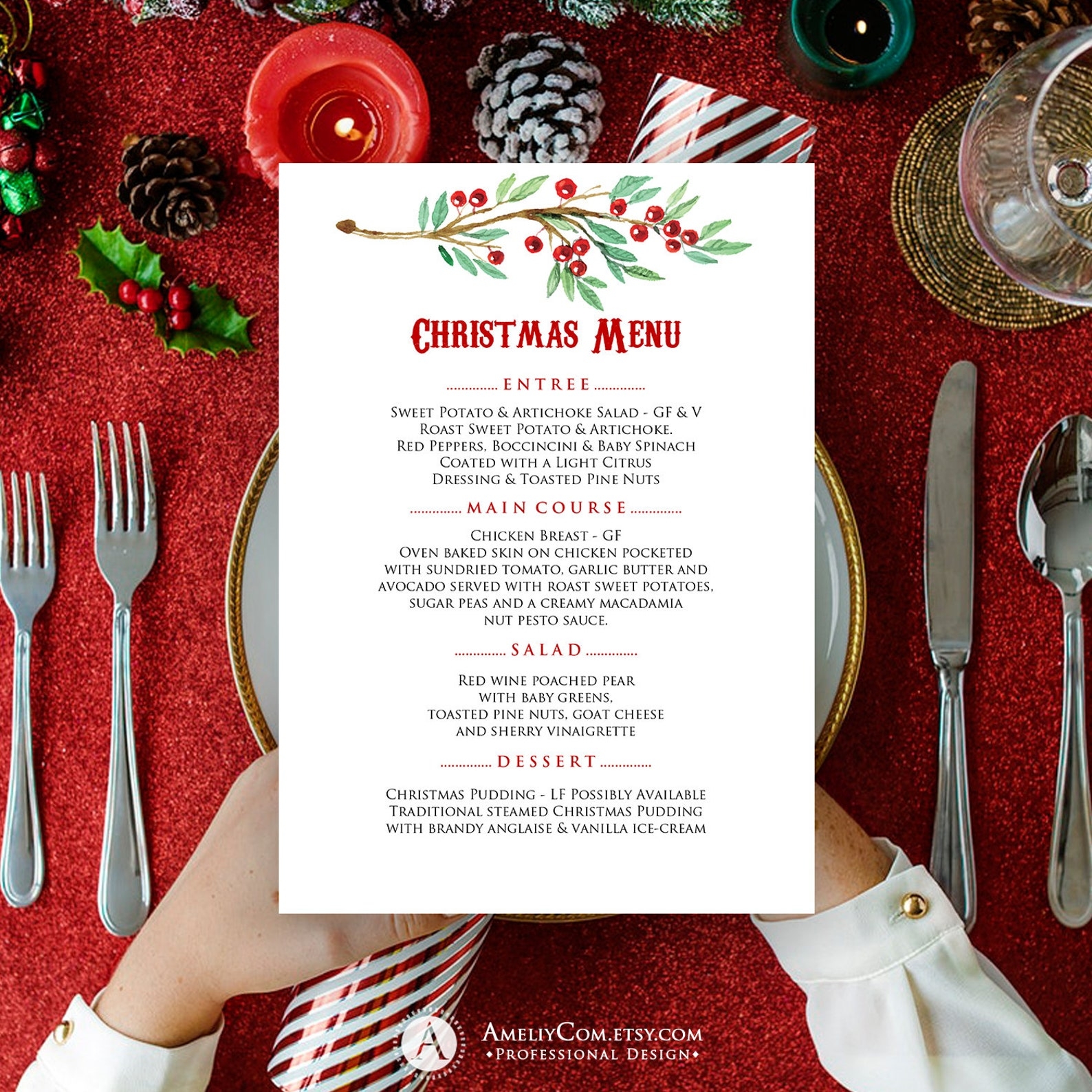 Christmas Dinner Printable Menu Card Template Christmas Menu Template 