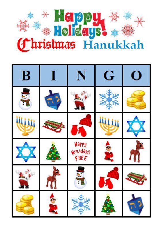 Christmas Hanukkah Bingo 30 Printable Happy Holidays Party Bingo Game