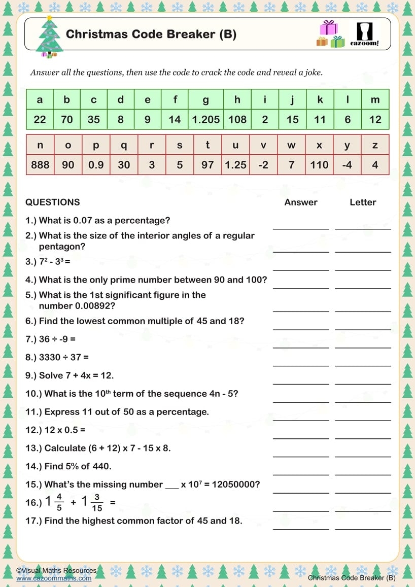 xmas maths worksheets