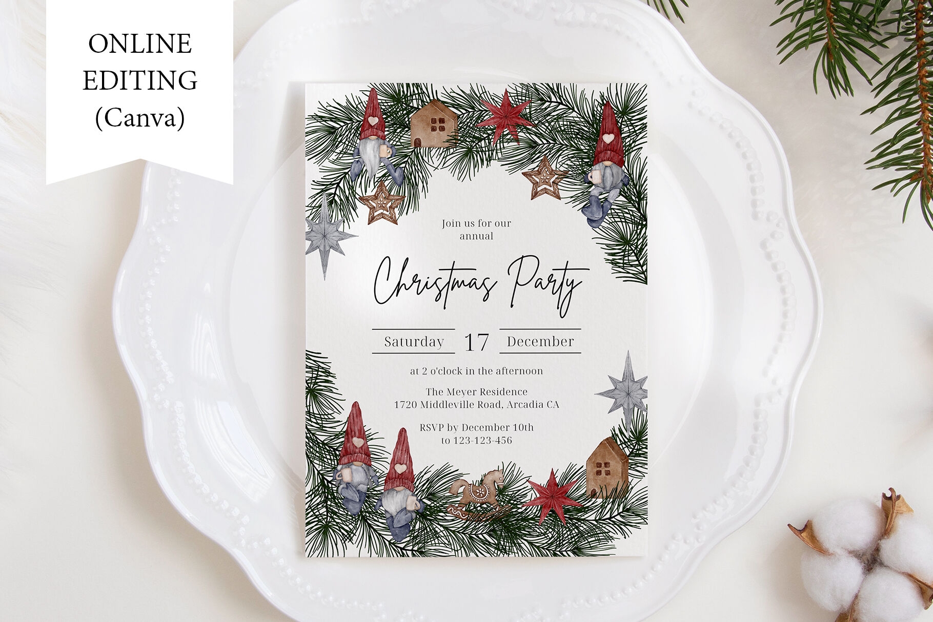 Christmas Party Invitation Holiday Dinner Invite Template By Paw Studio 