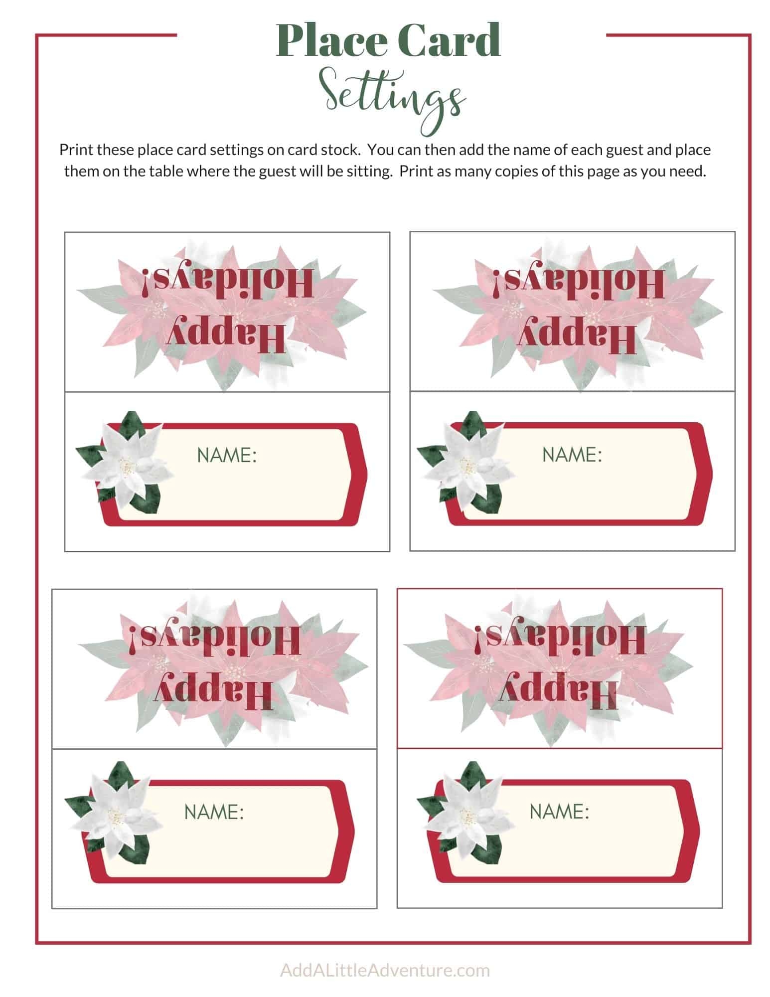 printable christmas place cards free