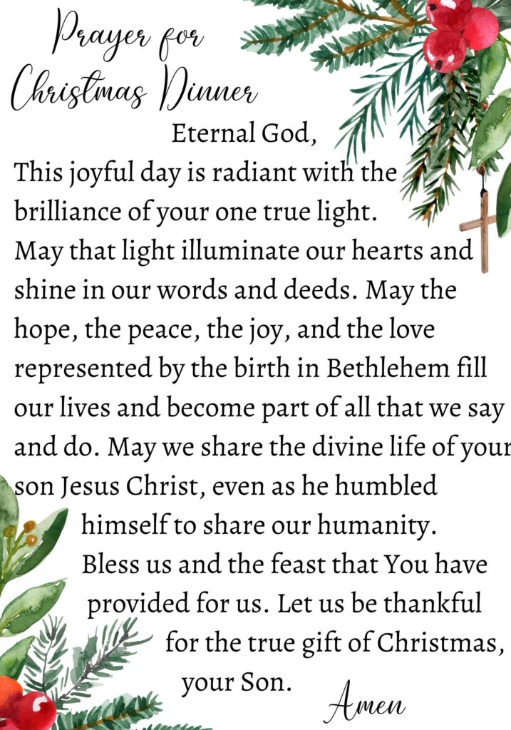 Christmas Prayer Cards Printable Christmas Dinner Prayer Christmas