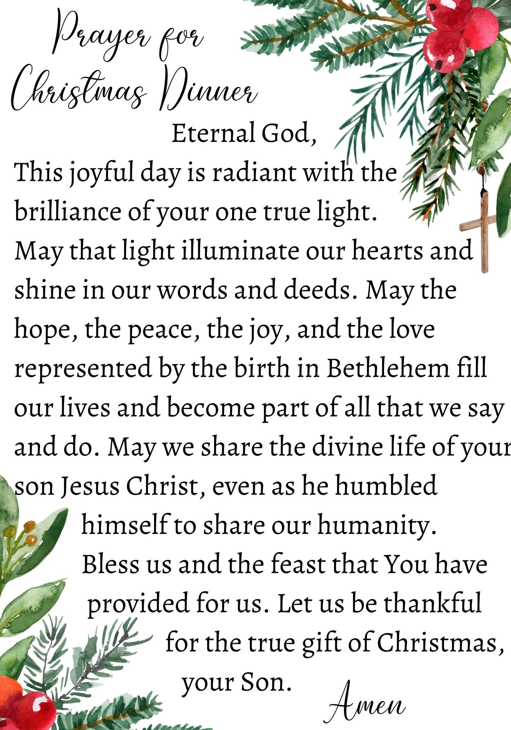 Christmas Prayer Cards Printable Christmas Dinner Prayer Christmas 