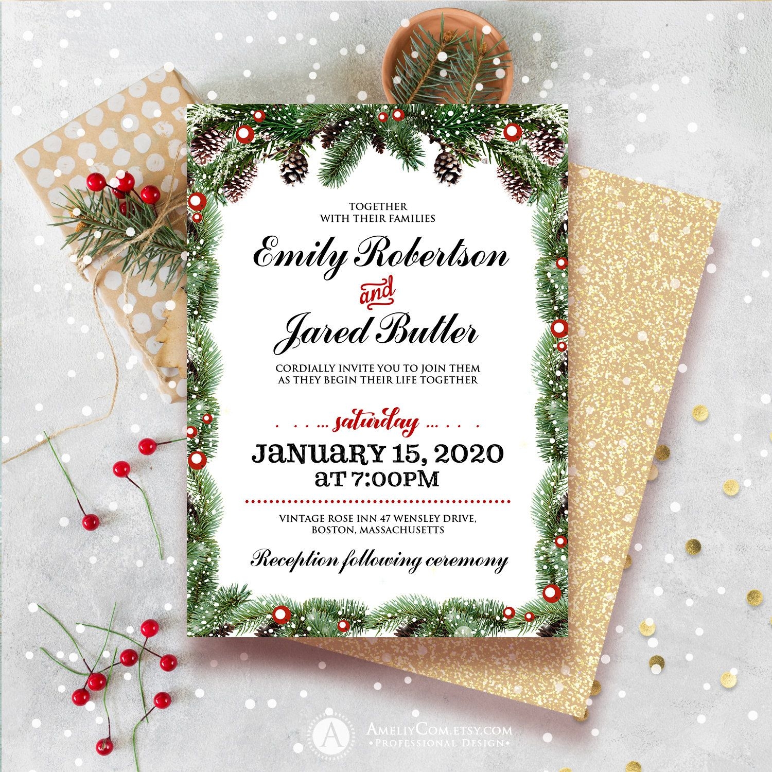 christmas wedding invitation templates