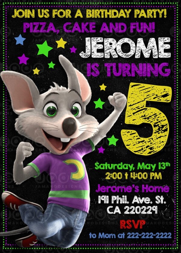 Chuck E Cheese Birthday Invitation Personalized And Printable Template 