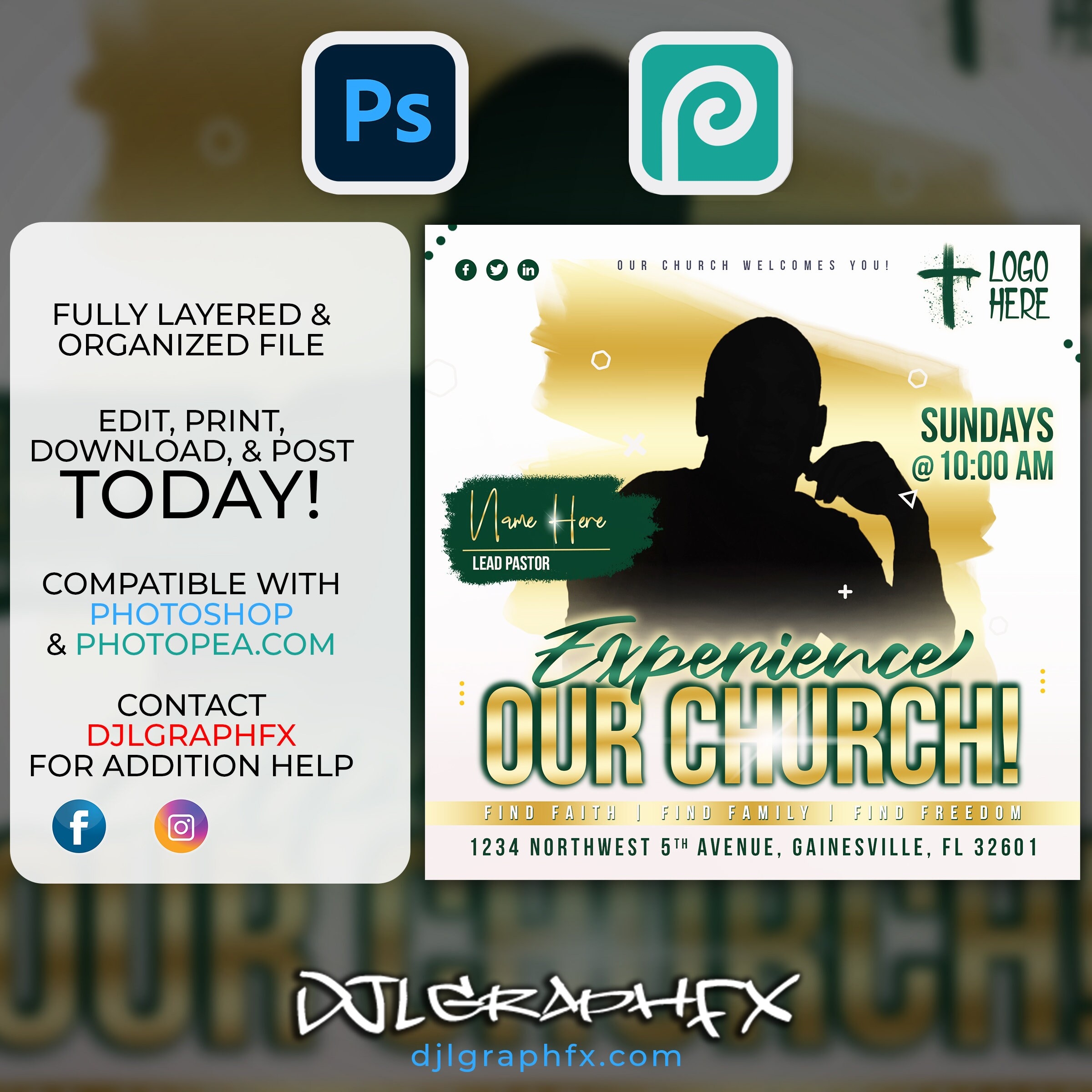 Church Invitation Flyer Template Church Welcoming Gold Etsy