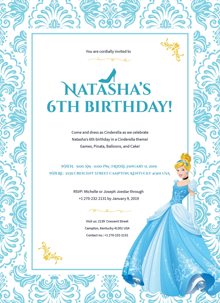 cinderella birthday invitation template