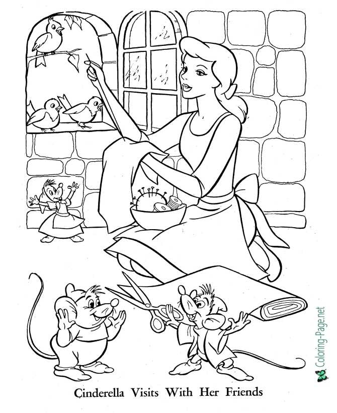 Cinderella Coloring Page Cinderella And Animal Friends