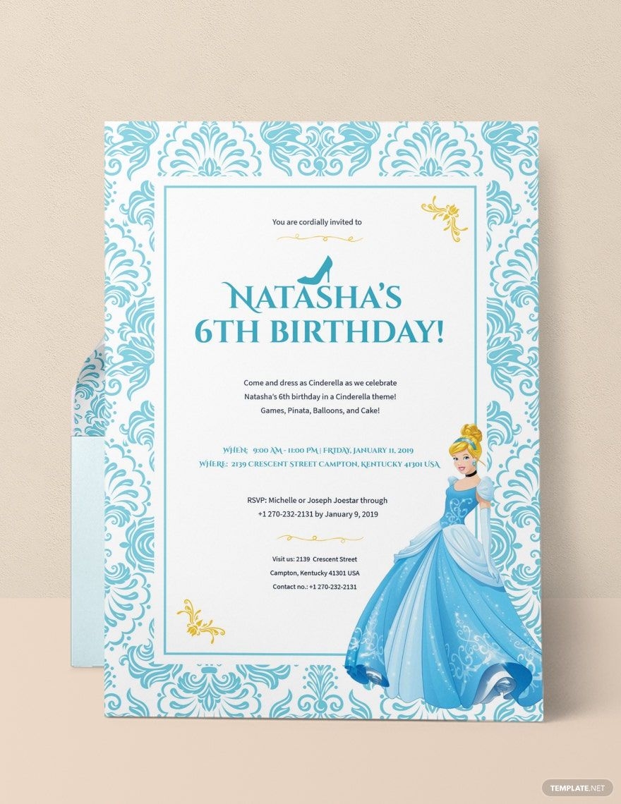 Cinderella Invitation Template In Illustrator Photoshop Word 