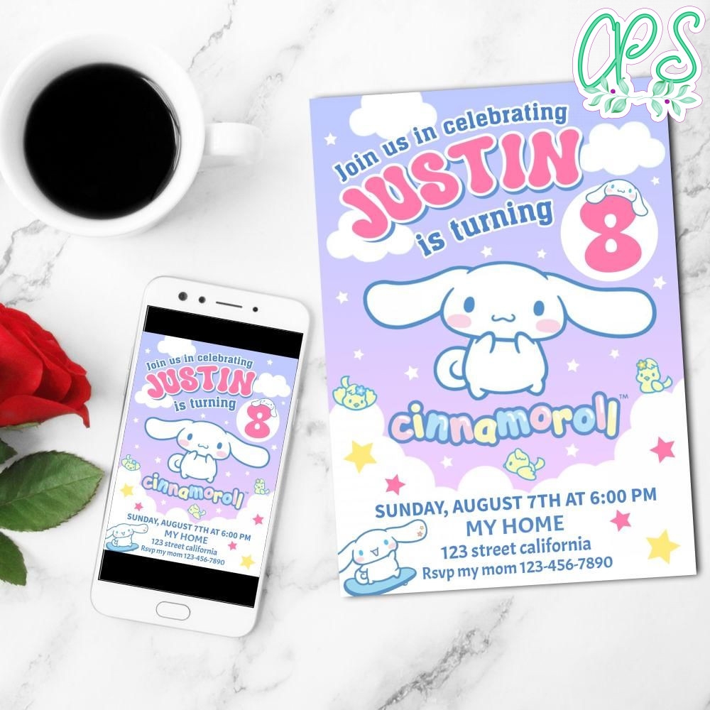 Cinnamoroll Invitation Customizable Template DIY Partyinvitedesign