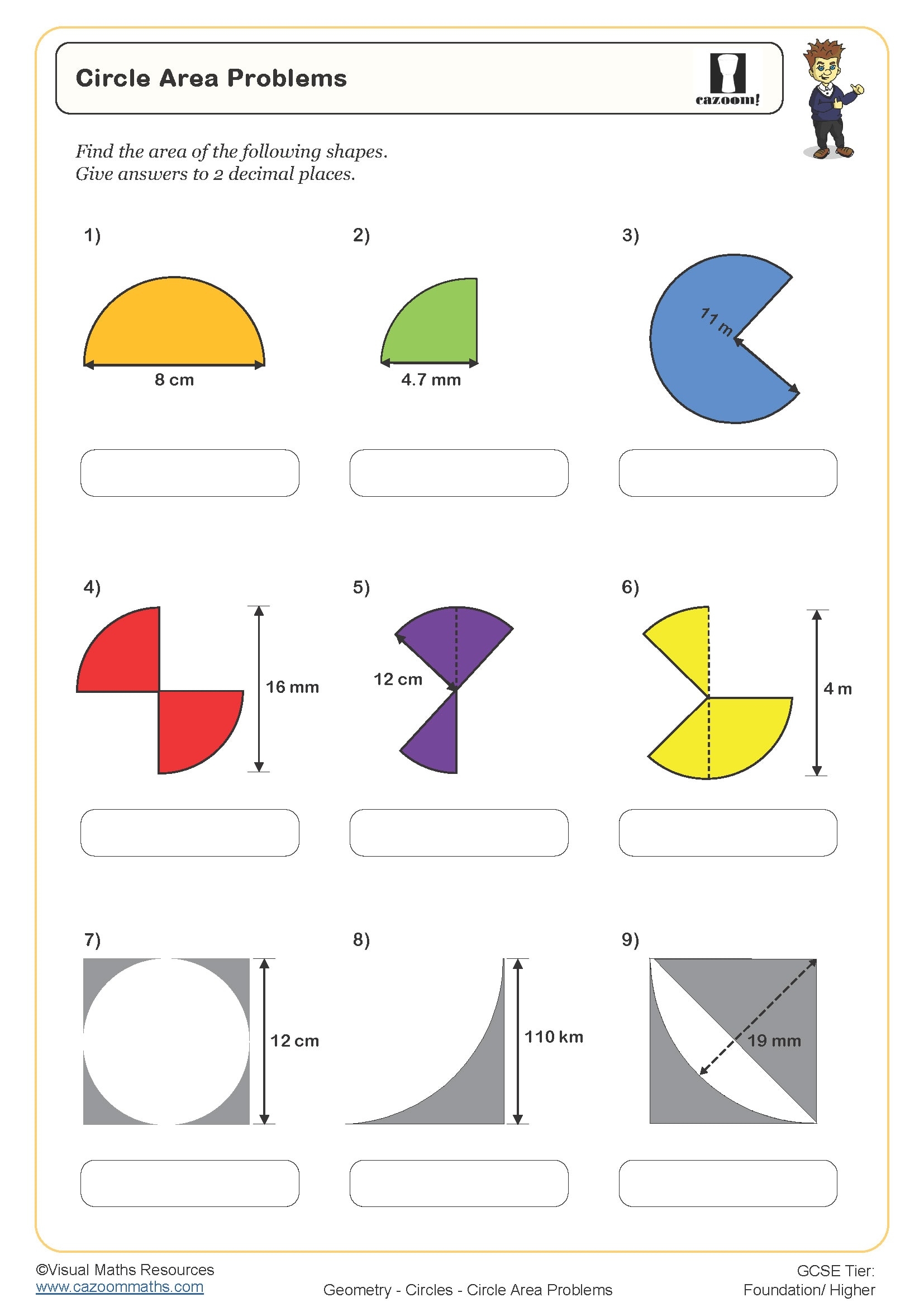 Circle Area Problems Worksheet Printable Maths Worksheets 