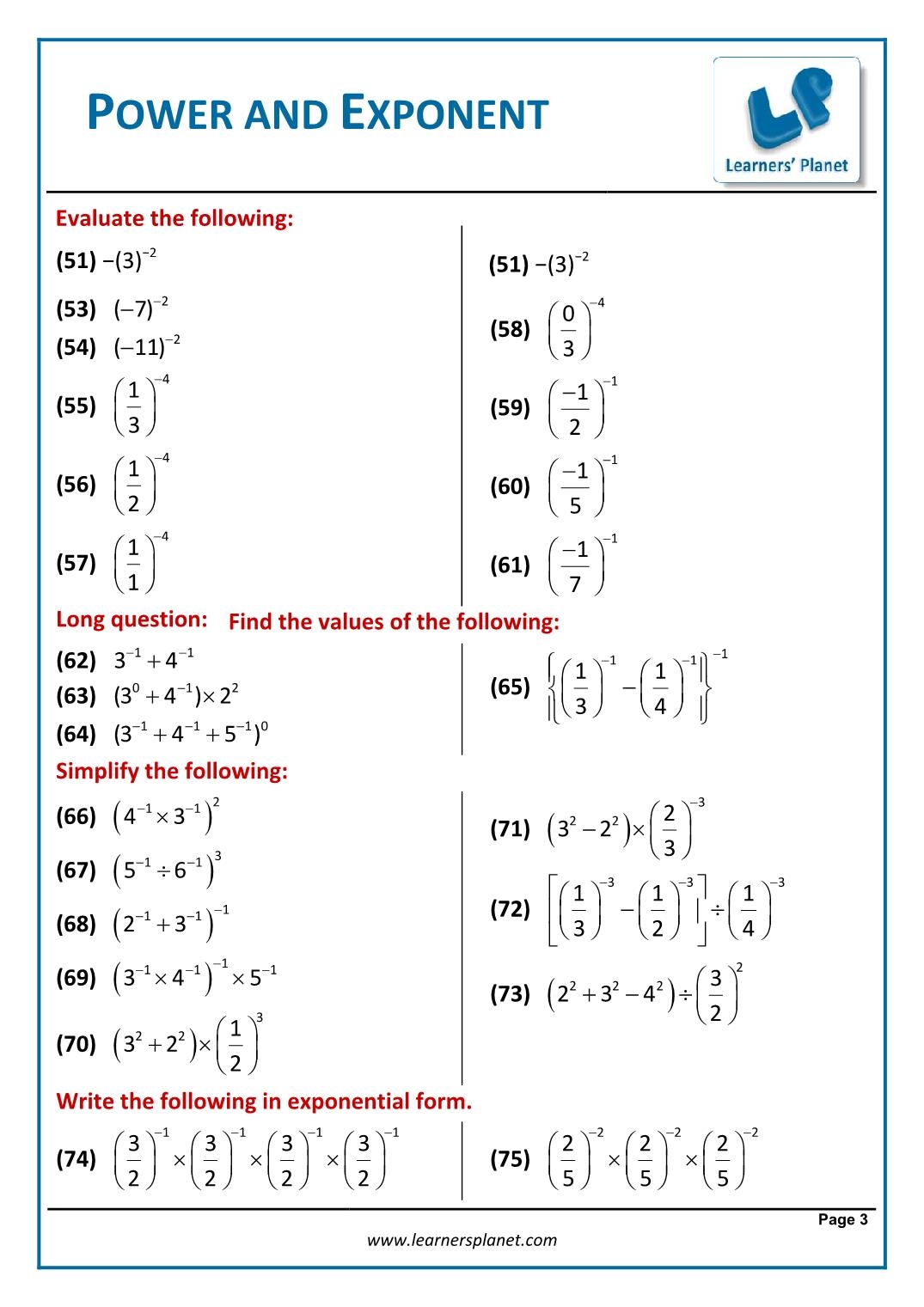 Class 8 Exponents And Powers Worksheet Worksheets Library
