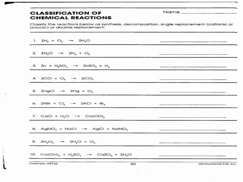 Classification Of Chemical Reactions Worksheet Luxury Types Chemical