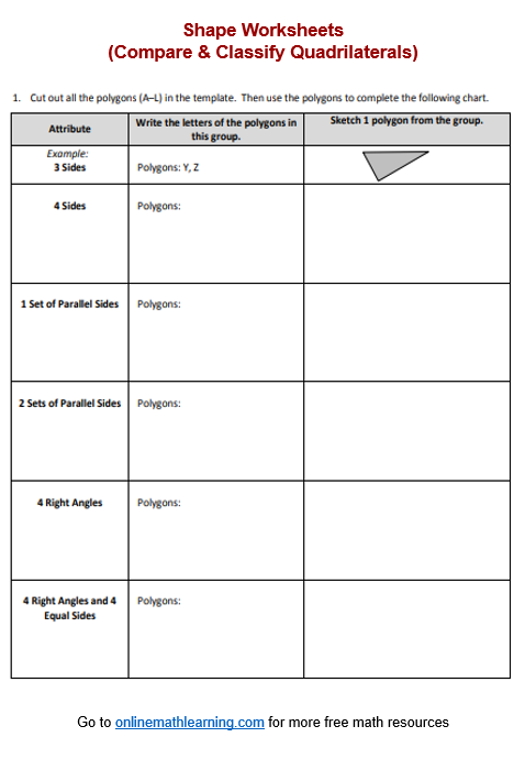 classify quadrilaterals worksheet